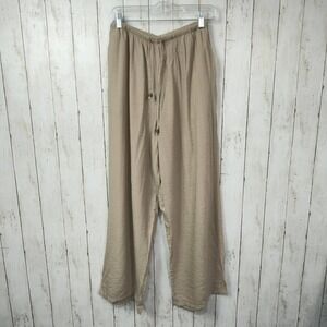 Zara Women's Tan Textured Drawstring Wide Leg Pants Size Medium